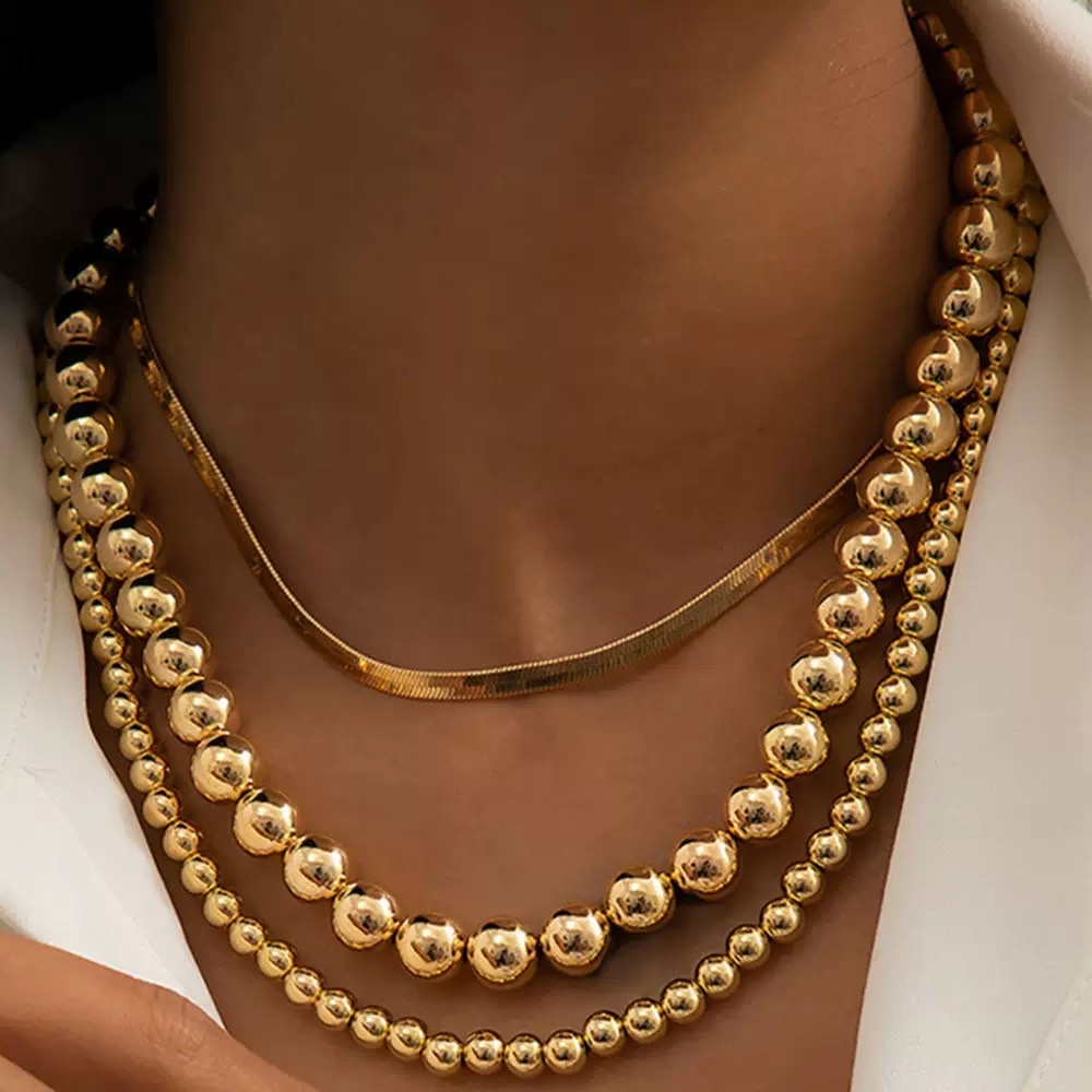 欧美跨境饰品 简约朋克风粗链条脖颈链 创意金属蛇骨链多层项链女 项链首饰细节图