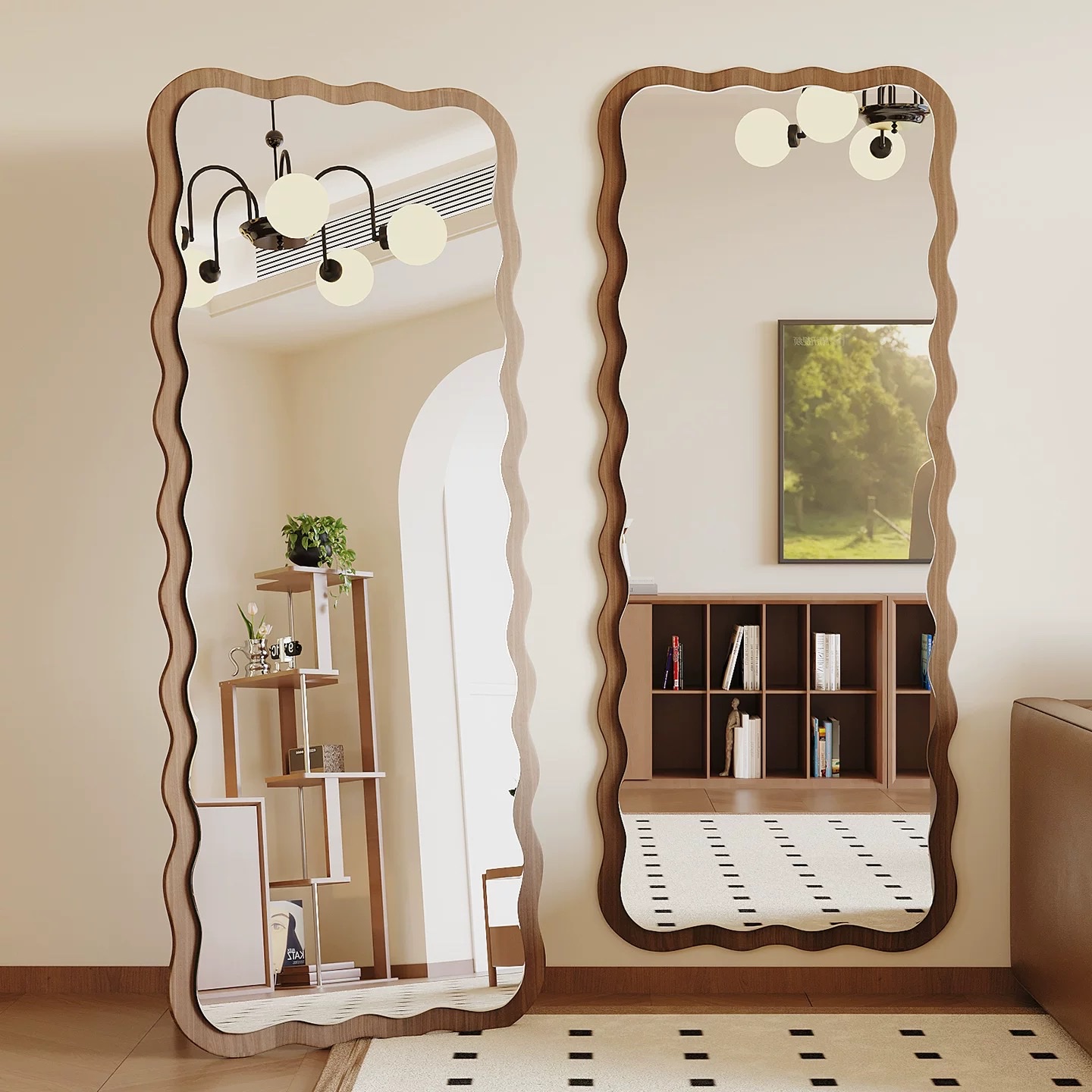 镜子可挂可立波浪全身镜落地镜家用ins风穿衣镜挂墙服装店试衣镜装饰镜