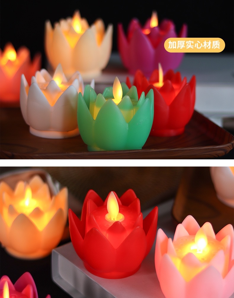 Factory shipment simulation swing LED lotus lamp, plastic red electronic candle lamp, eternal lamp, smokeless Buddha offering lamp, ambient lamp detail image 3