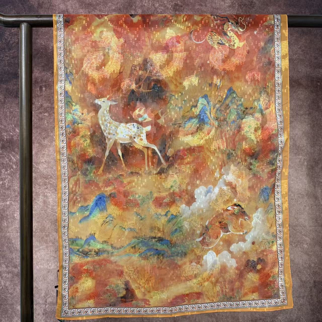 Nine-colored Deer New Chinese-style National style Versatile shawl Cut Flower Long Scarf 70*180