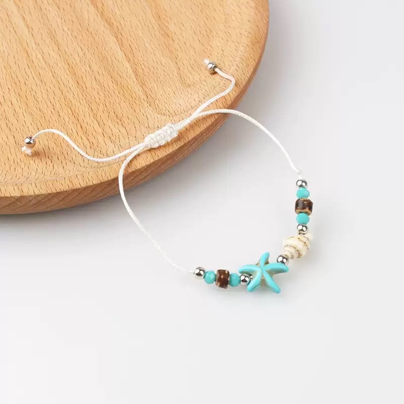 跨境欧美波西米亚贝壳海星编织抽拉手链 ins夏季沙滩海洋度假手链首饰首饰