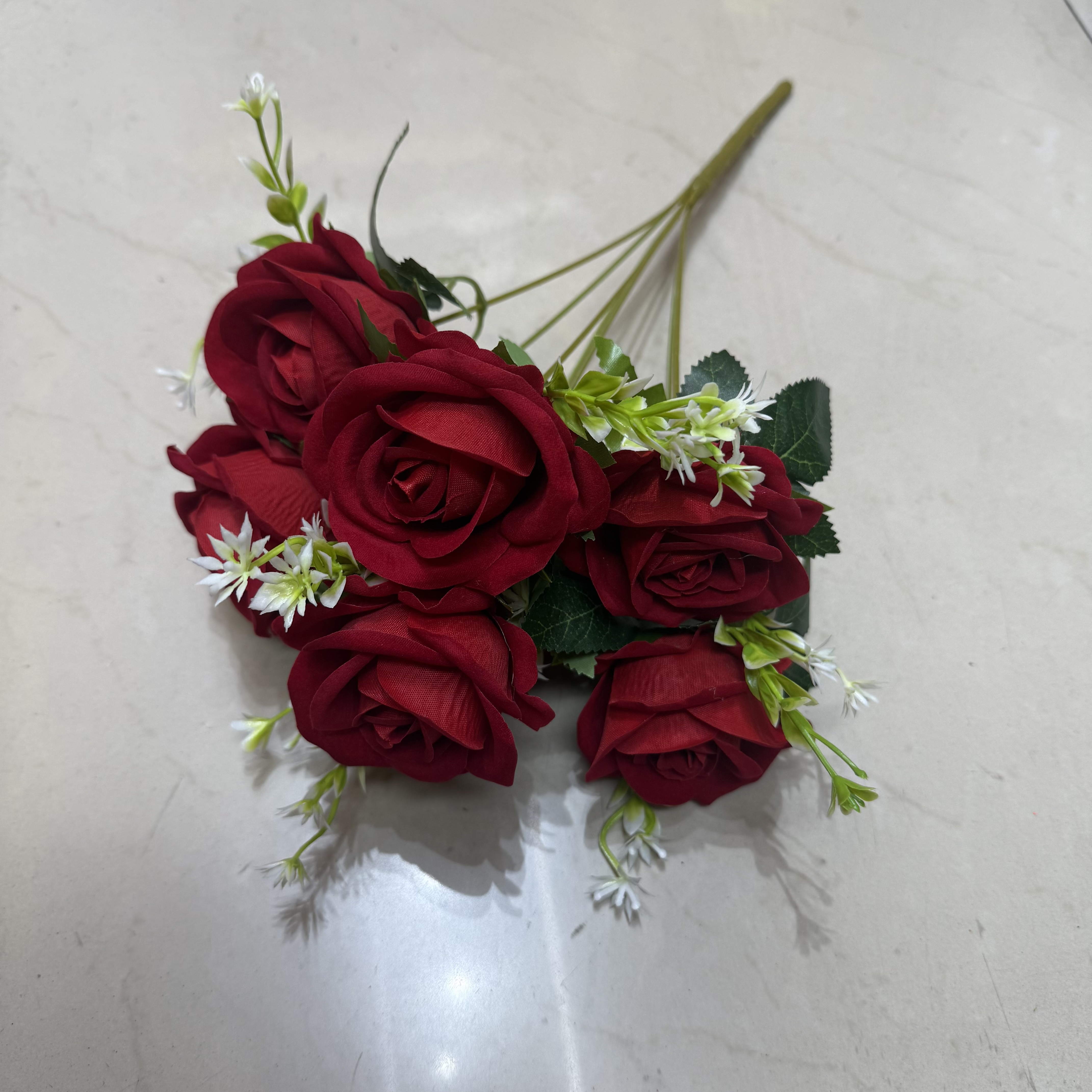 绒布玫瑰把束婚庆装饰花布艺插花春天花园仿真花掃墓用塑膠花硅胶人造花装饰摆设河北款多色可选7头小把花珍珠玫仿真花