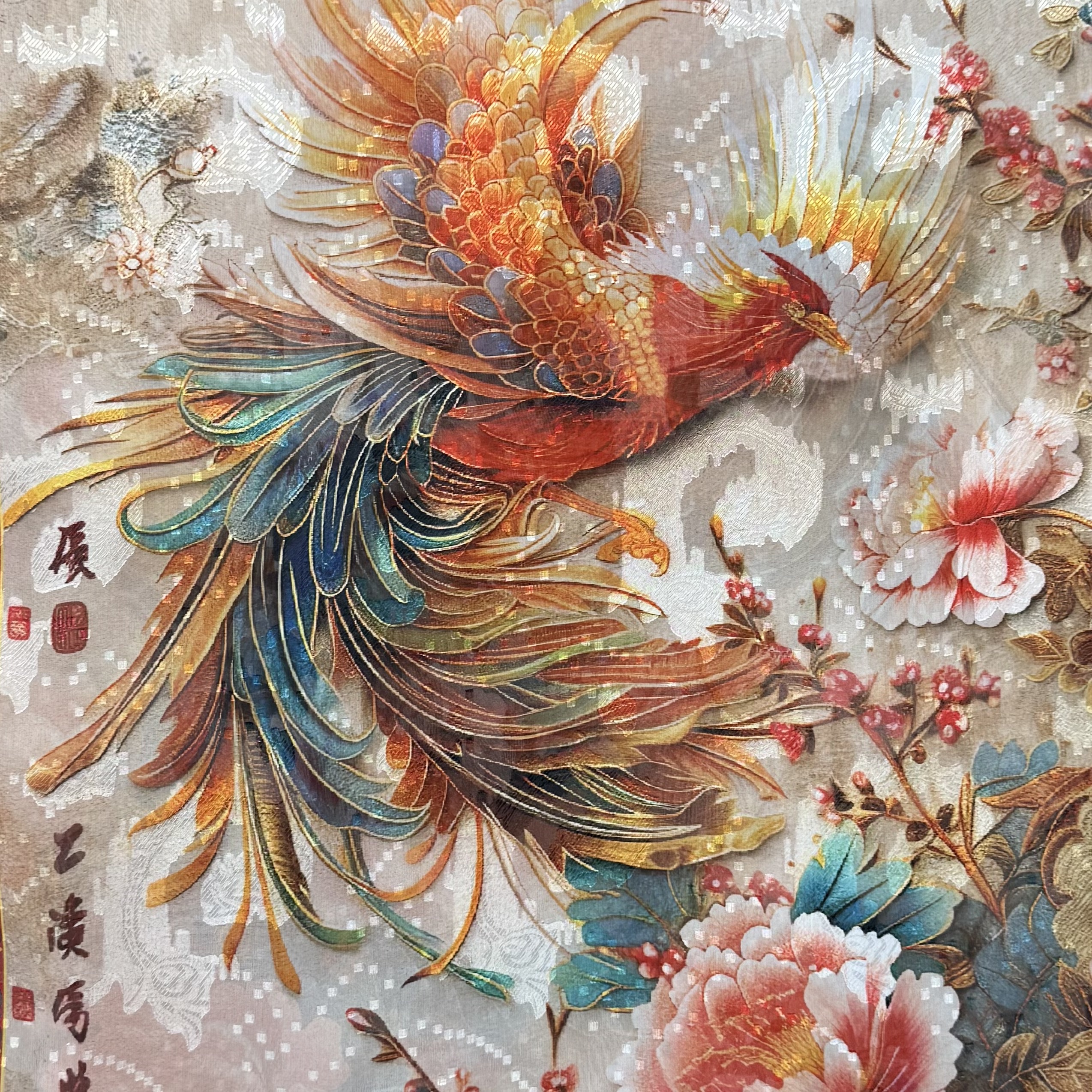 Phoenix Peony New Chinese-style national style versatile shawl and scarf Cut Flower Long Scarf 70*180 details Picture