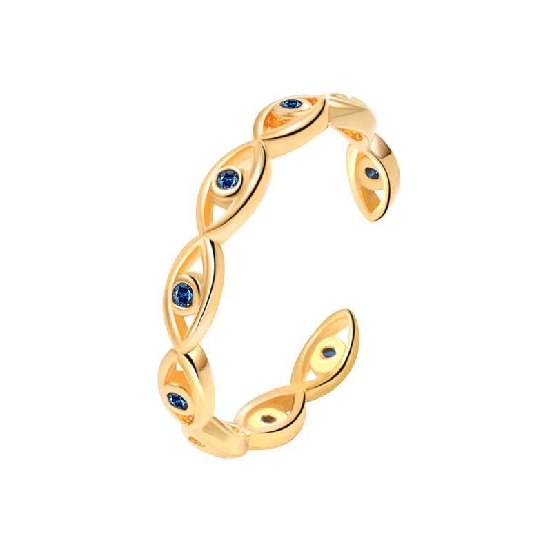 Korean style design sense, ins trendy fashion personality, Devil's Eye blue eye open ring, European and American horse eye index finger ring, silver ring, women's personality vintage silk ring accessory detail image 2