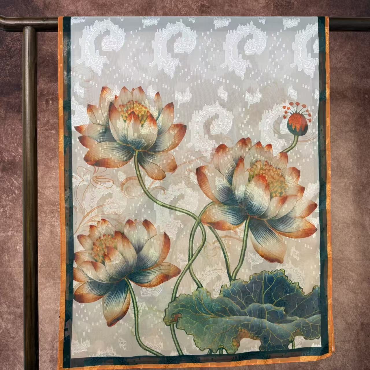 Red Lotus New Chinese-style national style versatile shawl and scarf Cut Flower Long Scarf 70*180