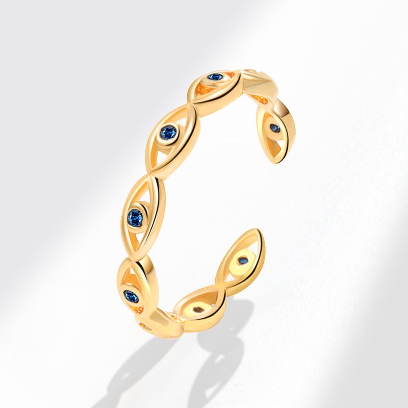 Korean style design sense, ins trendy fashion personality, Devil's Eye blue eye open ring, European and American horse eye index finger ring, silver ring, women's personality vintage silk ring accessory detail image 7