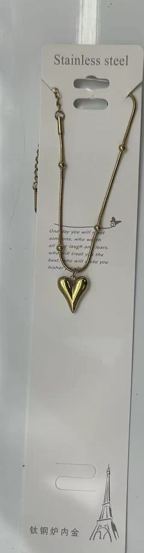 不锈钢爱心项链 圆珠蛇谷链