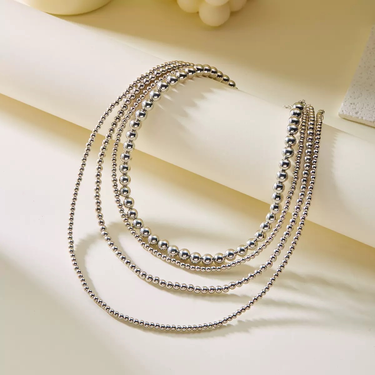 欧美跨境简约小众圆珠链条串珠多层叠戴项饰夸张女士项链手链套装项链首饰详情图6