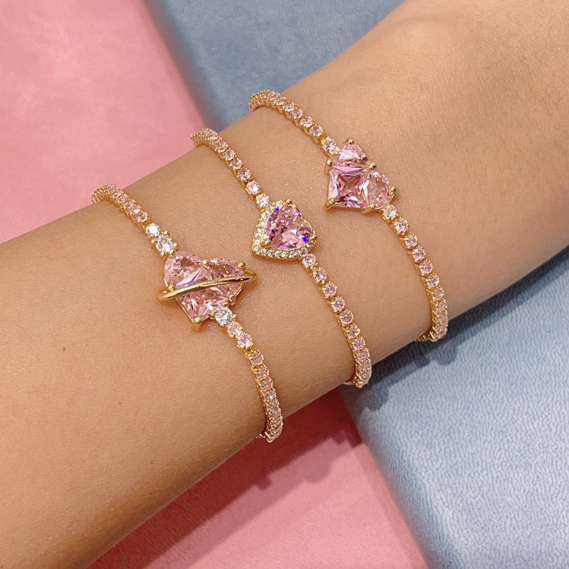 甜酷风小众锆石爱心蝴蝶结手链轻奢甜美花朵蝴蝶设计新款手环批发 手链锆石手链