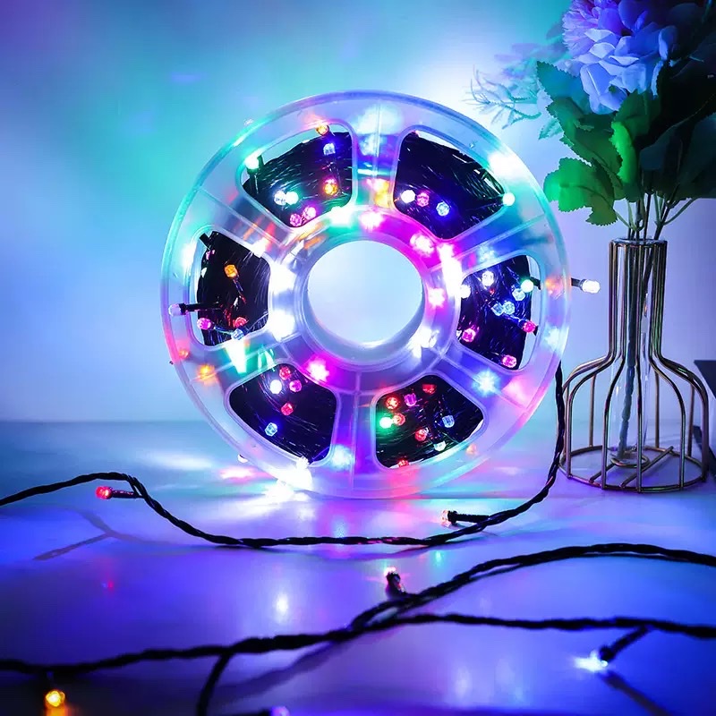 LED彩灯六角卷盘50米装饰黑线灯串户外露营满天星氛围灯