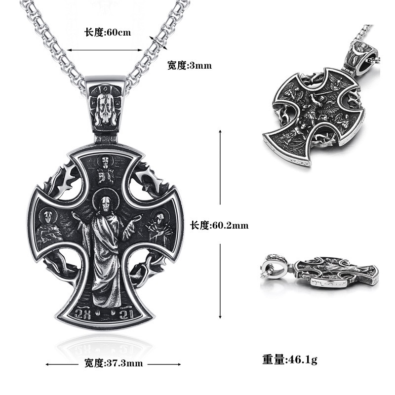 Cross-border best-selling accessories: Viking cross men's titanium steel non-fading necklace, high-end and niche jewelry, men's stainless steel necklace Specification image