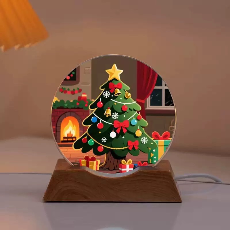 Christmas tree crystal night light, illuminated decorative item, creative bedroom table, Christmas decorative atmosphere light, giving holiday gifts details Picture