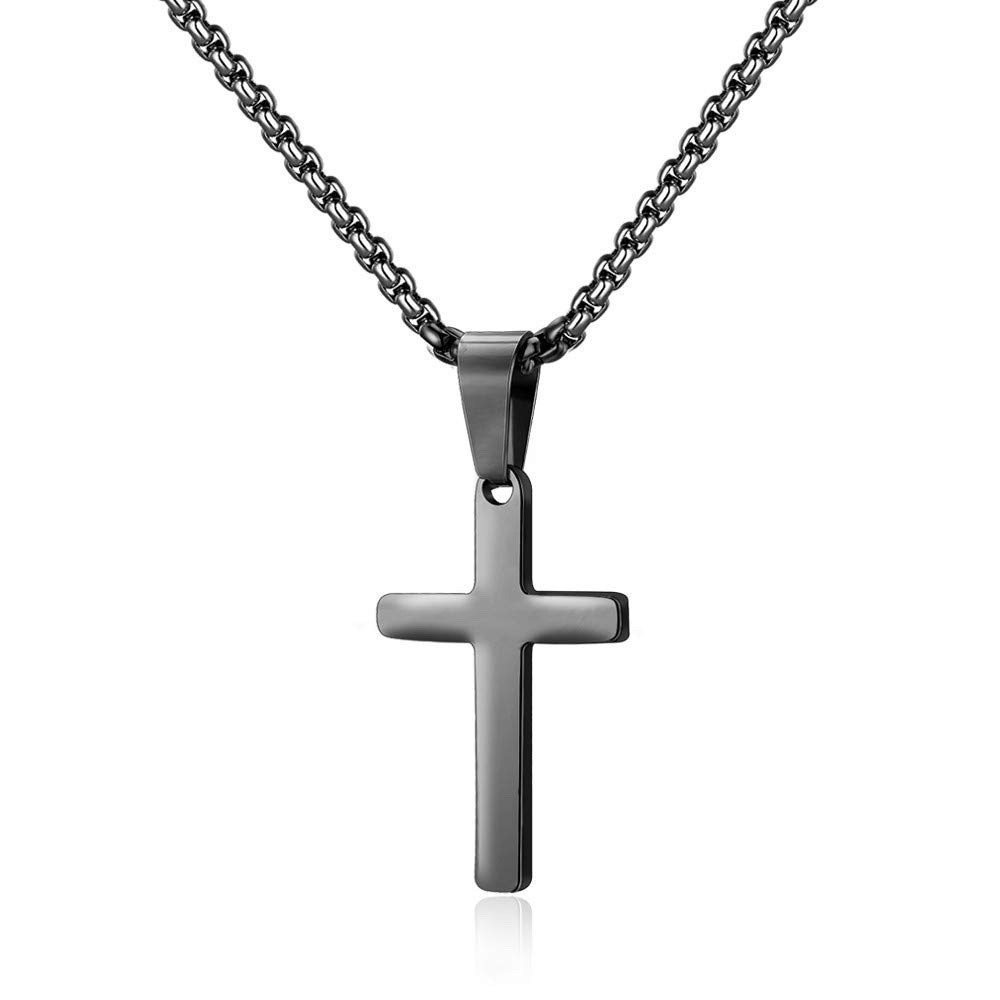 Square pearl chain 60cm stainless steel cross necklace for men and women, fashionable and versatile accessory details Picture