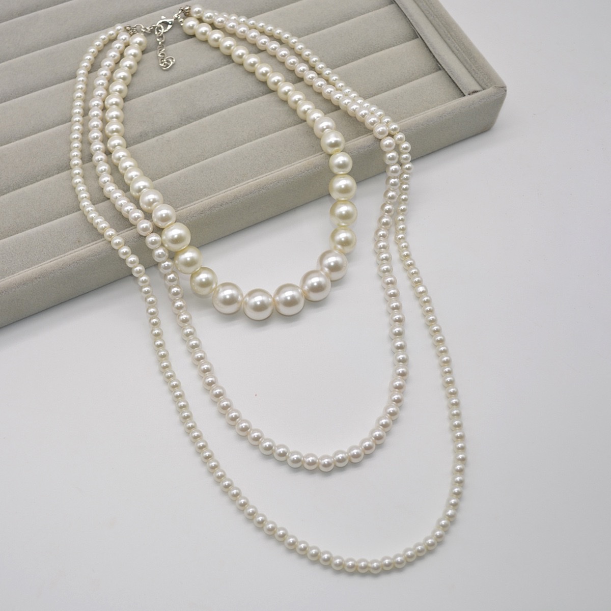 时尚设计感三层大小珍珠项链复古百搭毛衣链温柔气质长款锁骨链女珍珠项链项链项链珍珠项链