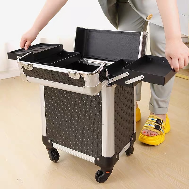 拉杆化妆箱专业跟妆师大容量多层美甲箱纹绣工具箱收纳带锁多功能