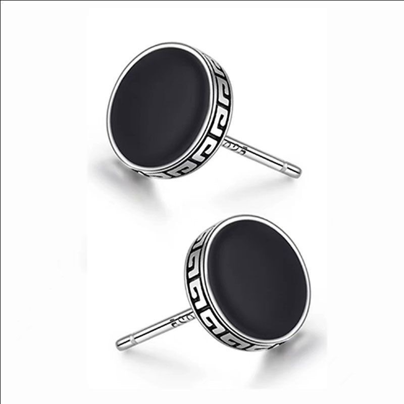 Great Wall pattern pure silver earrings for men, 2025 new trendy single earrings for women, trendy and individual men's style, internet-famous stud earrings, men's accessories, stud earrings, hip-hop accessories, silver earrings detail image 5