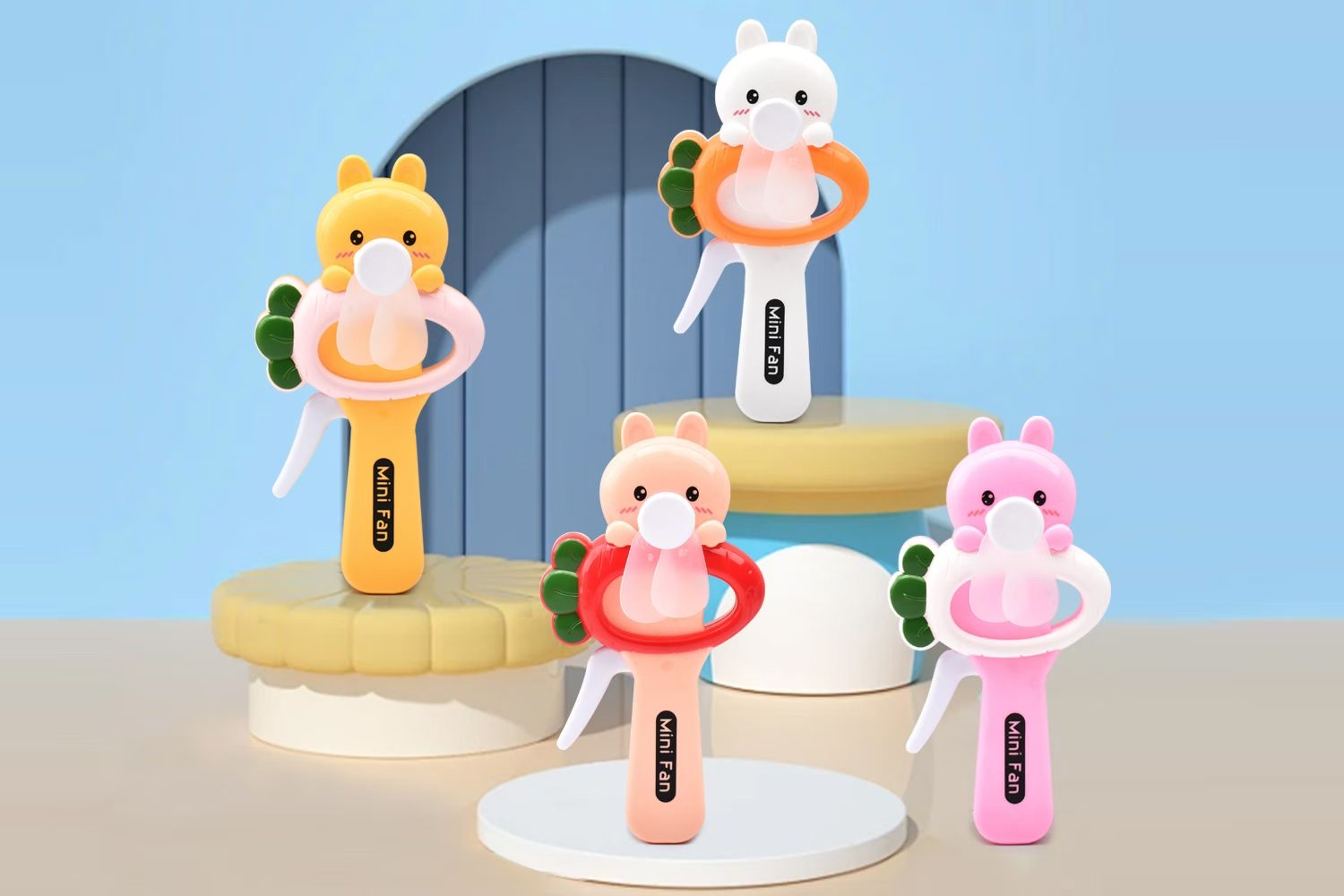 2026年新款萝卜兔子迷你手压小风扇  单头迷你手压小风扇  手持小风扇 白底实物图