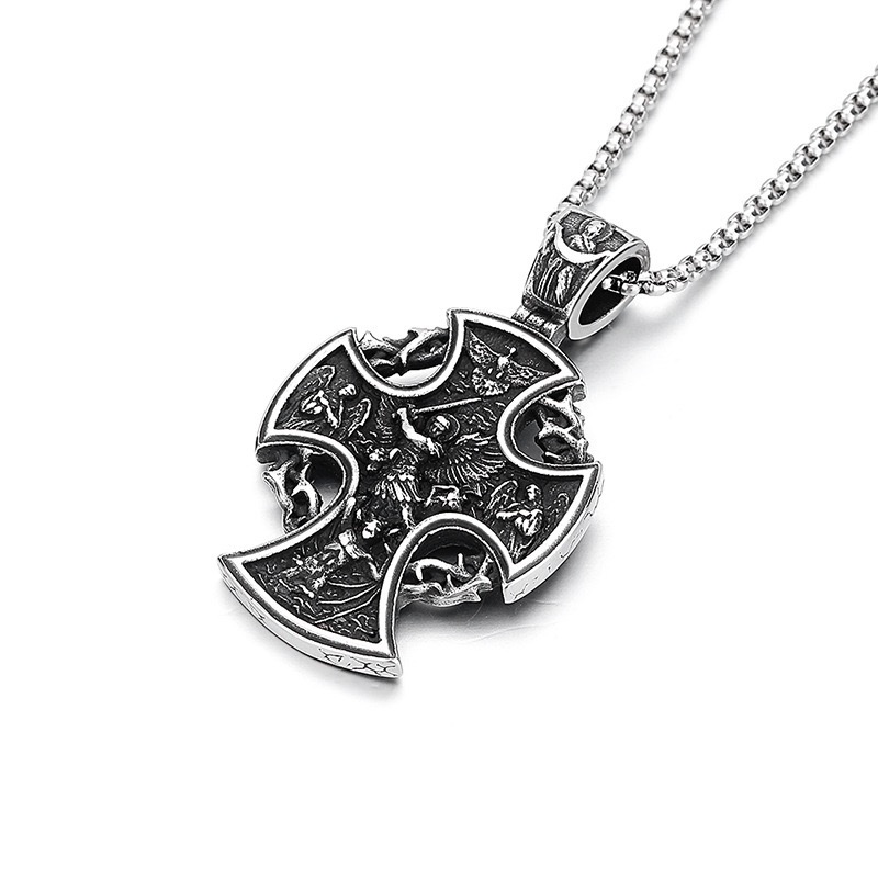 Cross-border best-selling accessories: Viking cross men's titanium steel non-fading necklace, high-end and niche jewelry, men's stainless steel necklace details Picture