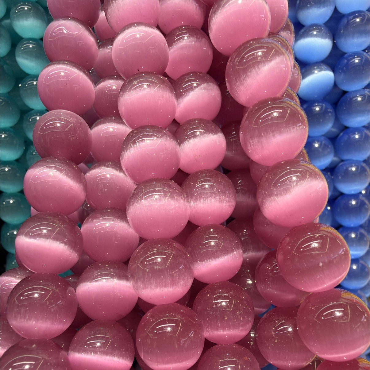 8mm孔蓝 手串专用猫眼珠子 塑料珠子 DIY串珠材料 珠子手链配件 高光亮度手工珠子猫眼珠子细节图