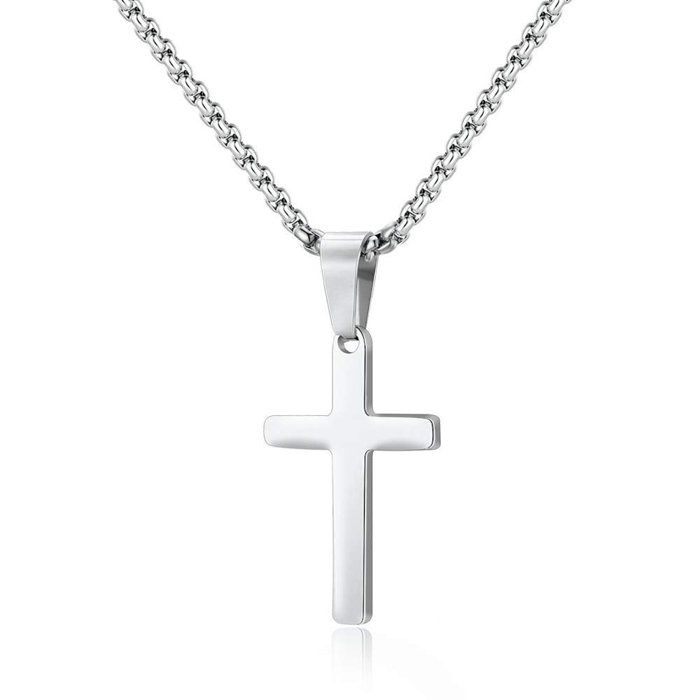 Square pearl chain 60cm stainless steel cross necklace for men and women, fashionable and versatile accessory full figure