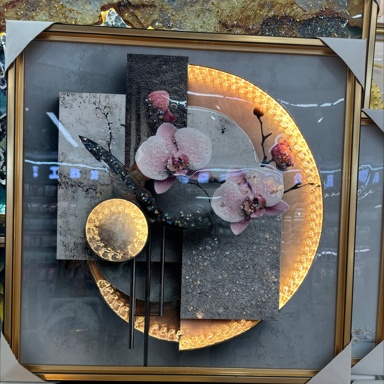 装饰画带灯 花卉 手工制作 玄关装饰画