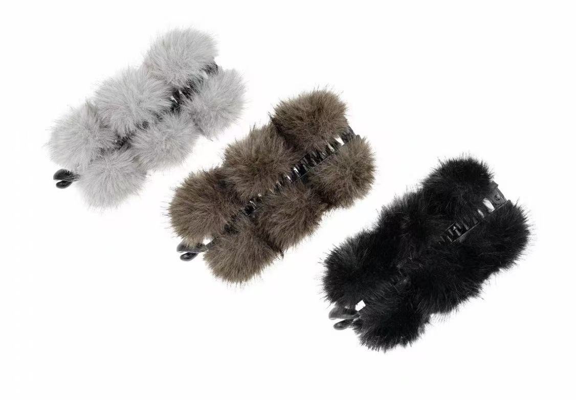 可爱新款秋冬毛绒球球发夹女2025新款马尾竖夹盘发香蕉夹温柔气质发卡发饰详情图2