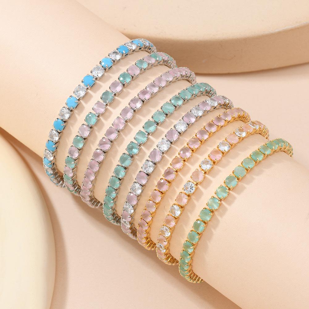 韩版百搭锆石手链轻奢高级感单排钻设计雾霾绿时尚个性小香风手饰 手链锆石手链