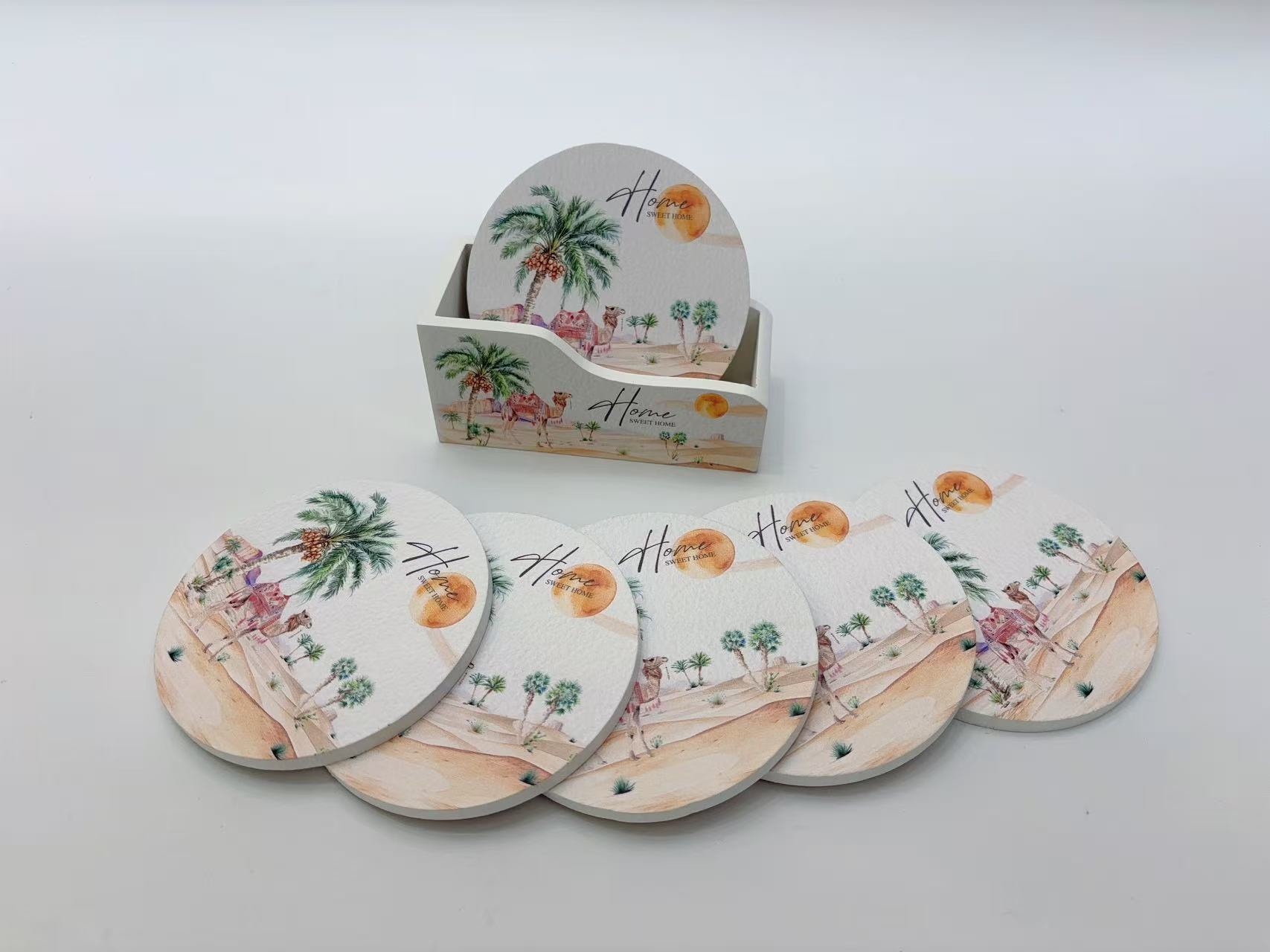 25年新款木质茶杯垫 圆形套装茶杯垫 6片一盒