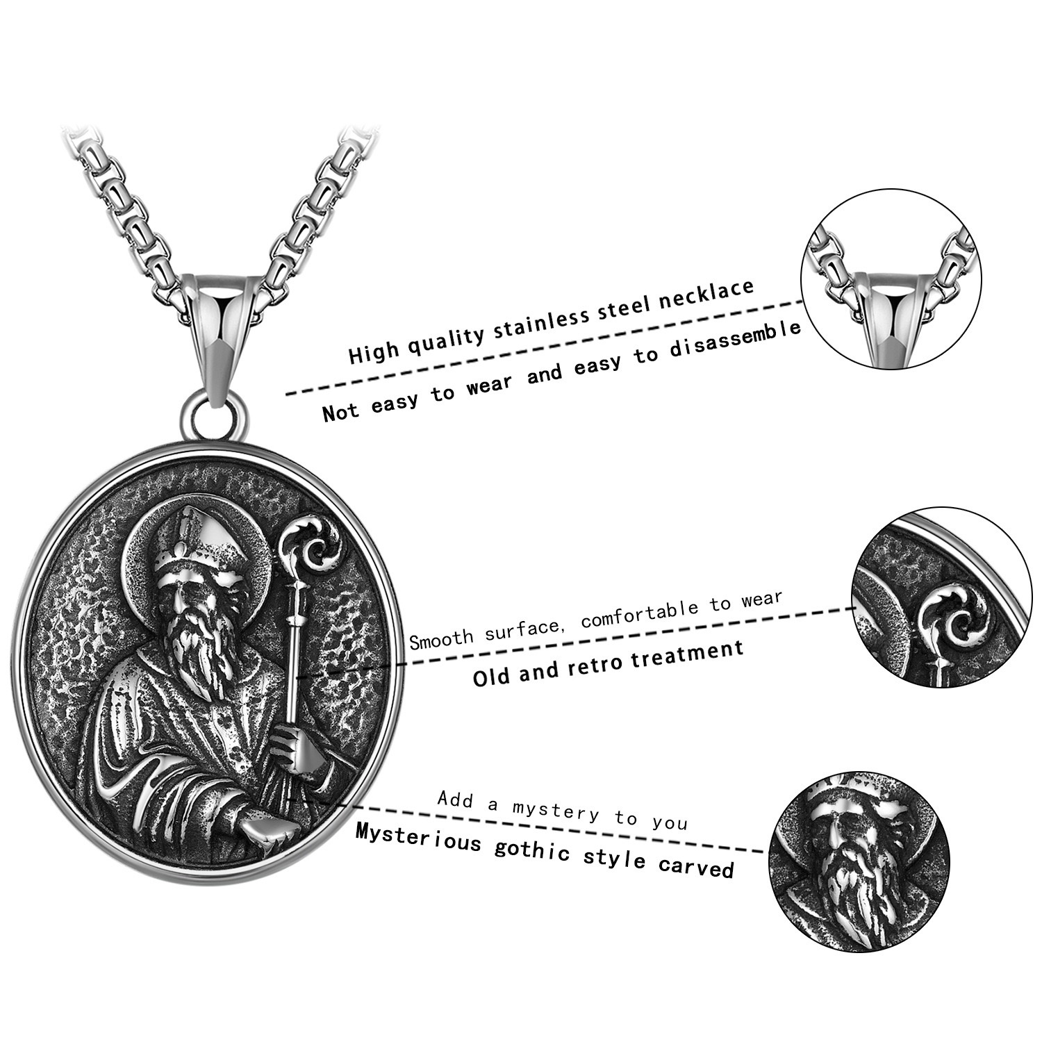 Amazon AliExpress titanium steel export, European and American Jesus and Virgin Mary pendant, men's stainless steel necklace wholesale, stainless steel necklace detail image 3