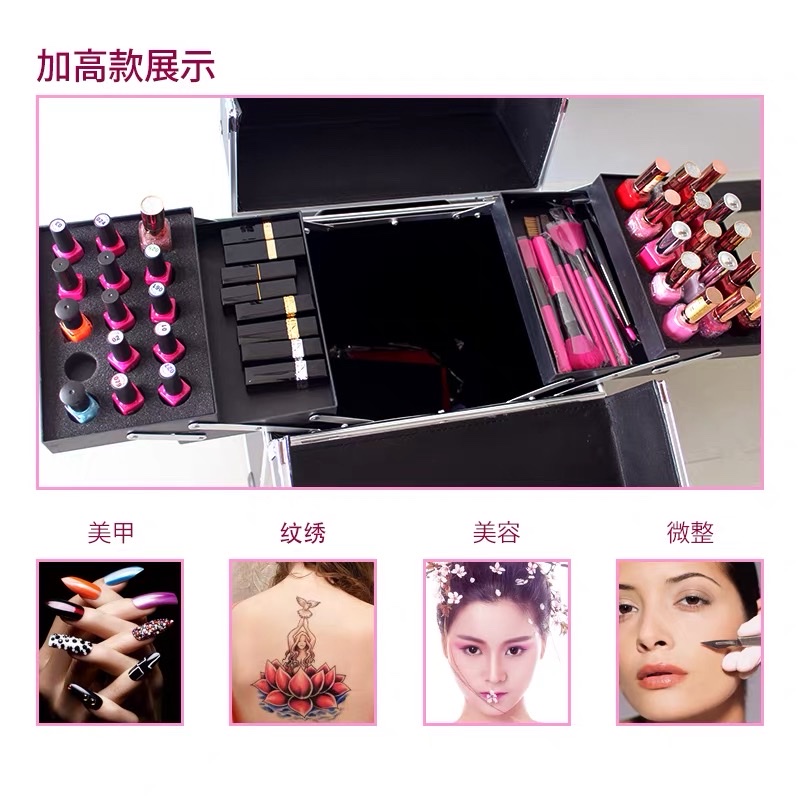 拉杆化妆箱专业跟妆师大容量多层美甲箱纹绣工具箱收纳带锁多功能详情图3