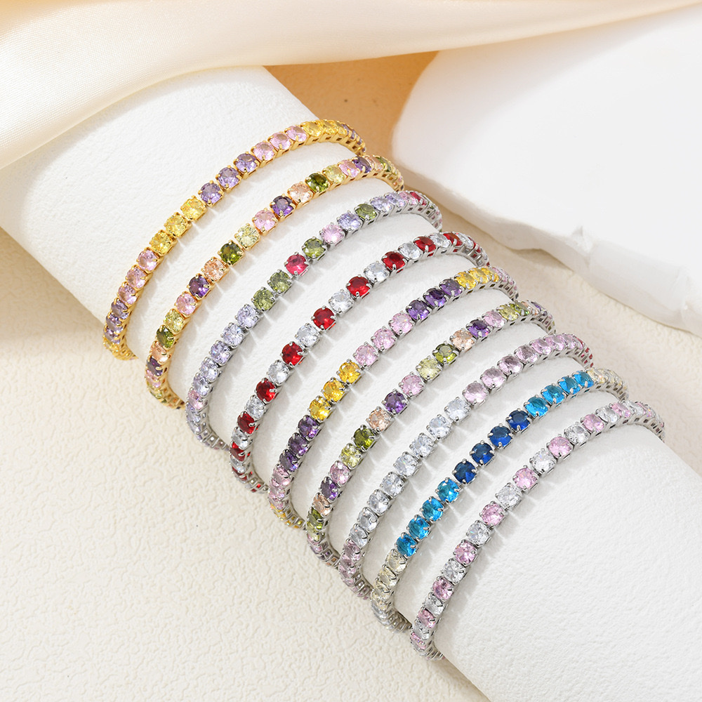 跨境热卖嘻哈4mm网球锆石手链 简约彩色靓丽时尚百搭手链一件代发 手链锆石手链