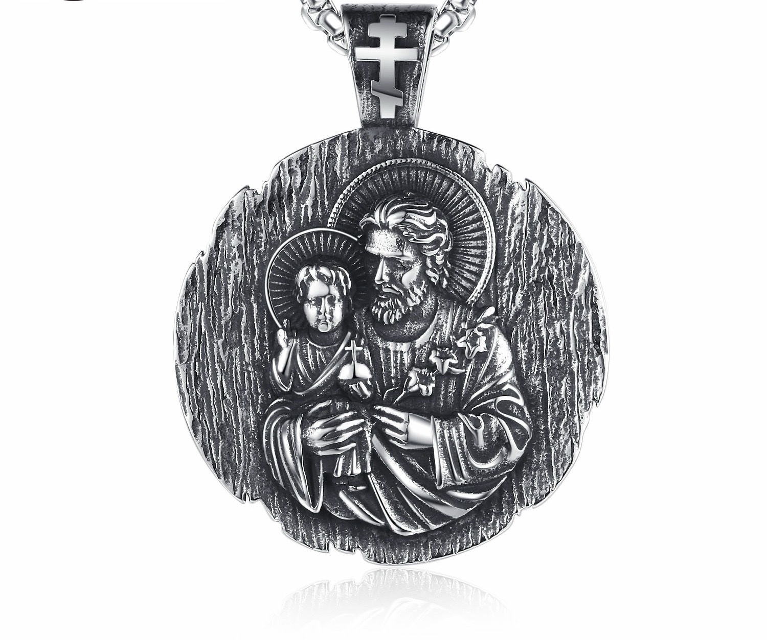 欧美复古吊坠项人像抱孩子小众轻奢圆牌纪念章钛钢项链男不锈钢项链