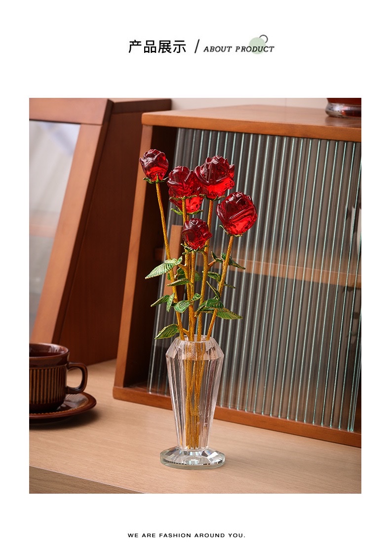 Crystal glass handicrafts, rose ornaments, crystal details Picture