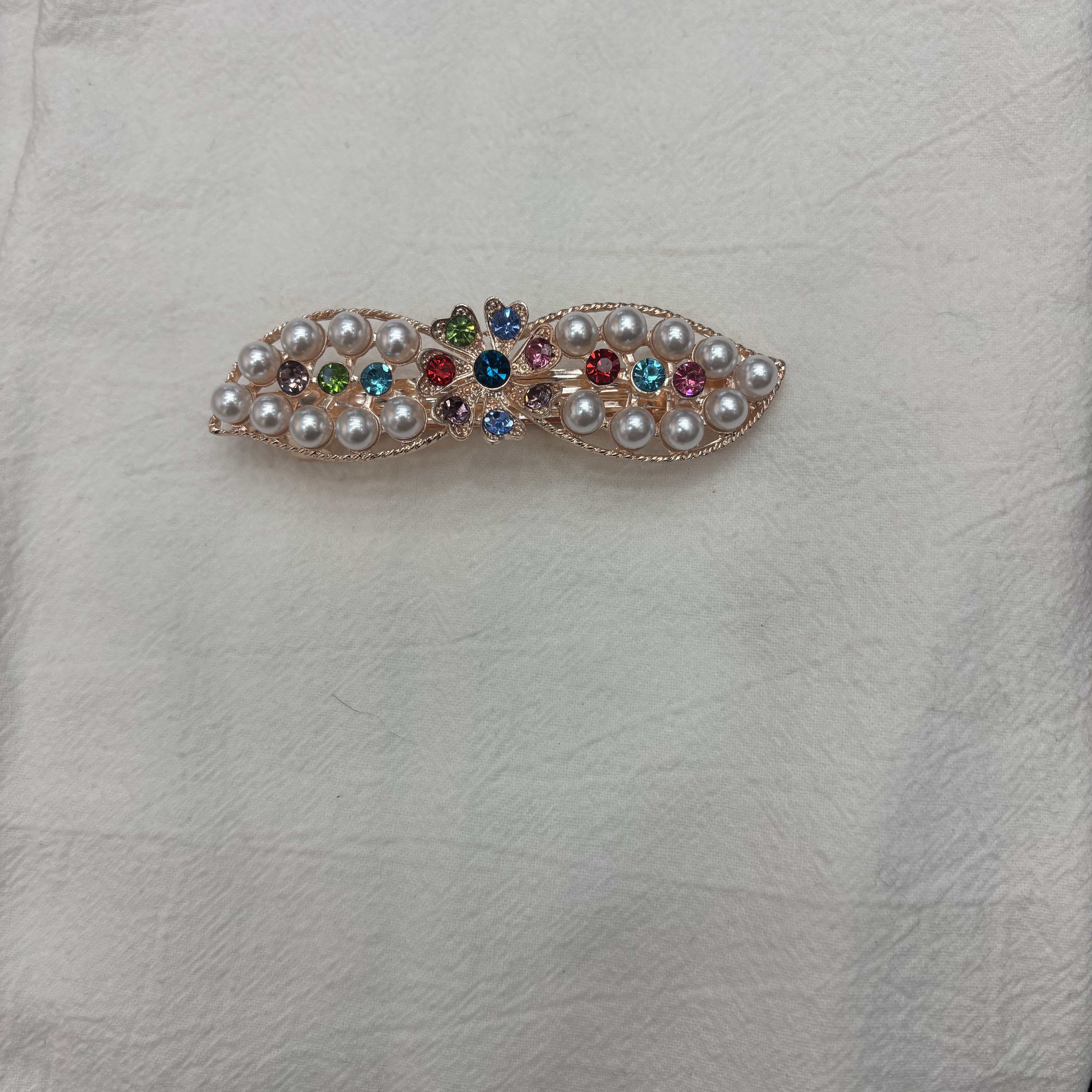 8cm合金发夹半尾夹玫瑰金镶珍珠水钻发夹发夹发夹发夹