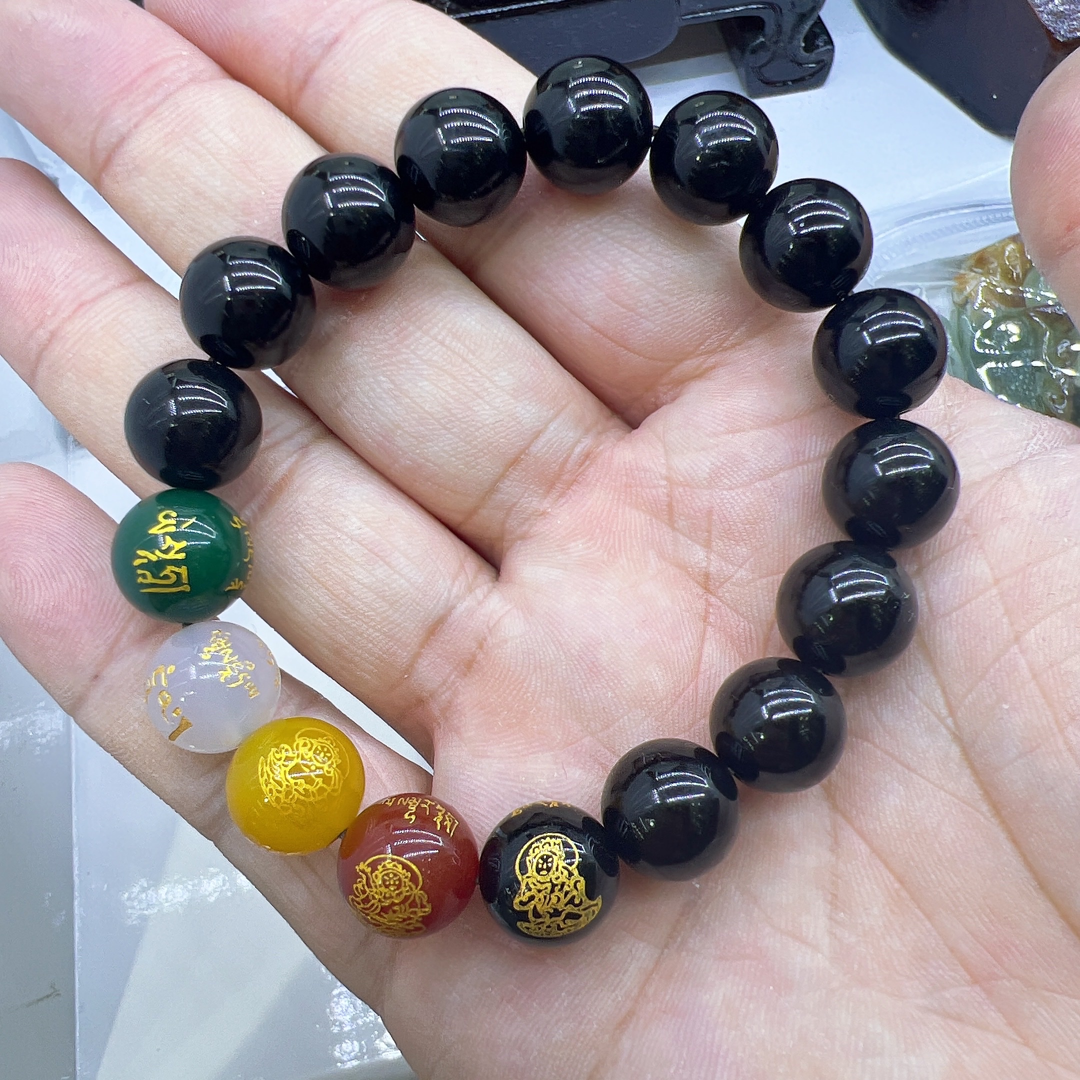 Five Paths God of Wealth Obsidian Bracelet for men and women, a gift for the Year of one's zodiac sign, bringing abundant wealth