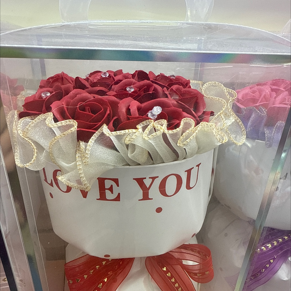 LOVE YOU 玫瑰花礼品花束 带钻 香皂花/情人节/教师节/母亲节/女神节肥皂花细节图