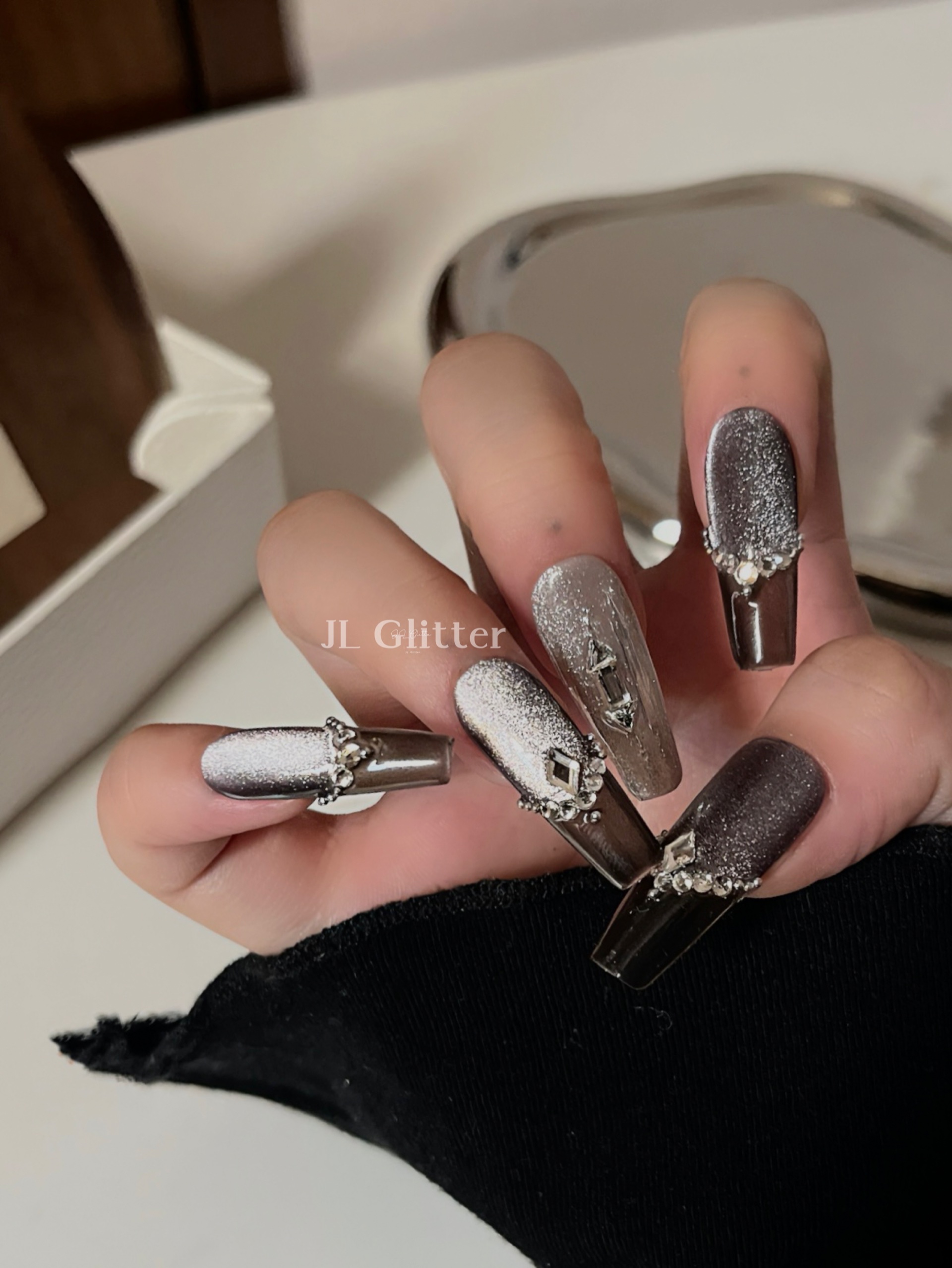 JL Glitter Dark style pure handcrafted wearable armor, metal punk style nail art, dazzling and high-end atmosphere wearable armor detail image 5