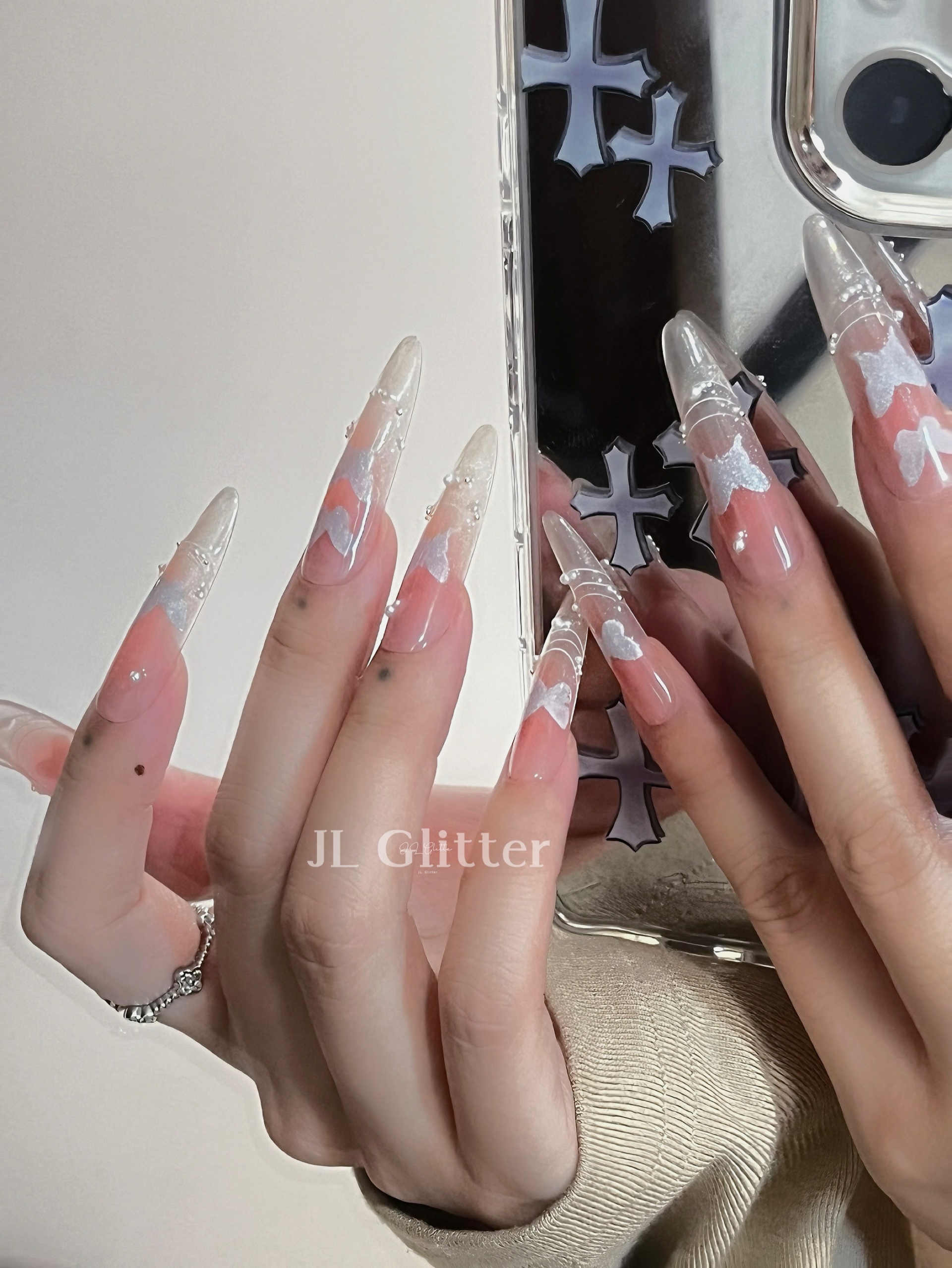 JL Glitter Ethereal handcrafted Wearable Nail, Butterfly ins Whitening nail art, versatile and sweet wearable nail Specification image