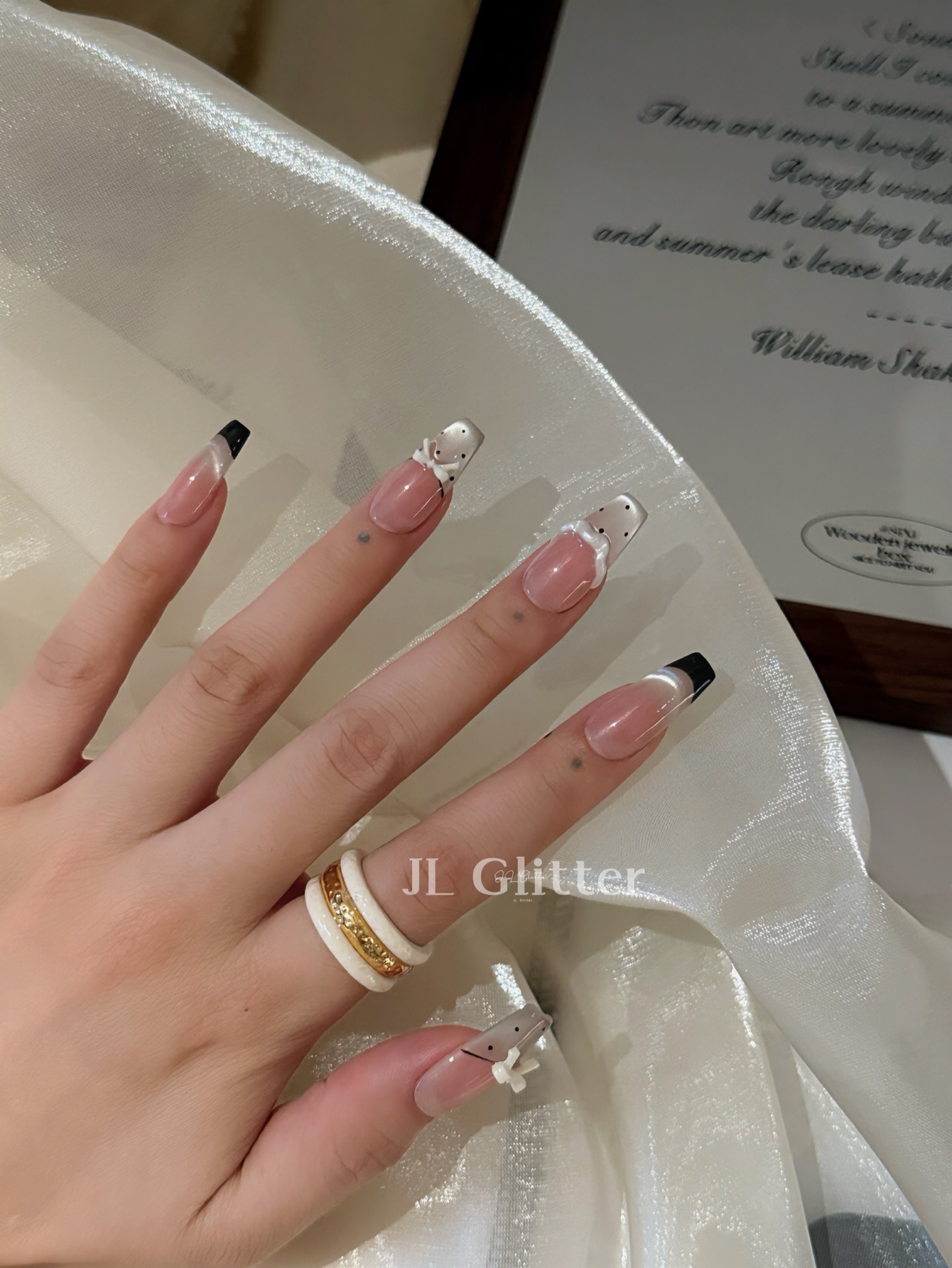 JL Glitter's elegant, handcrafted armor, French polka dot whitening nail art, gentle bow armor Specification image