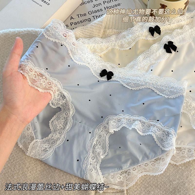 Lace ice silk underpants for women, seamless mid-waist, hip-lifting, 10A antibacterial pure cotton fabric, comfortable, skin-friendly and breathable, teenage triangle pants undefined