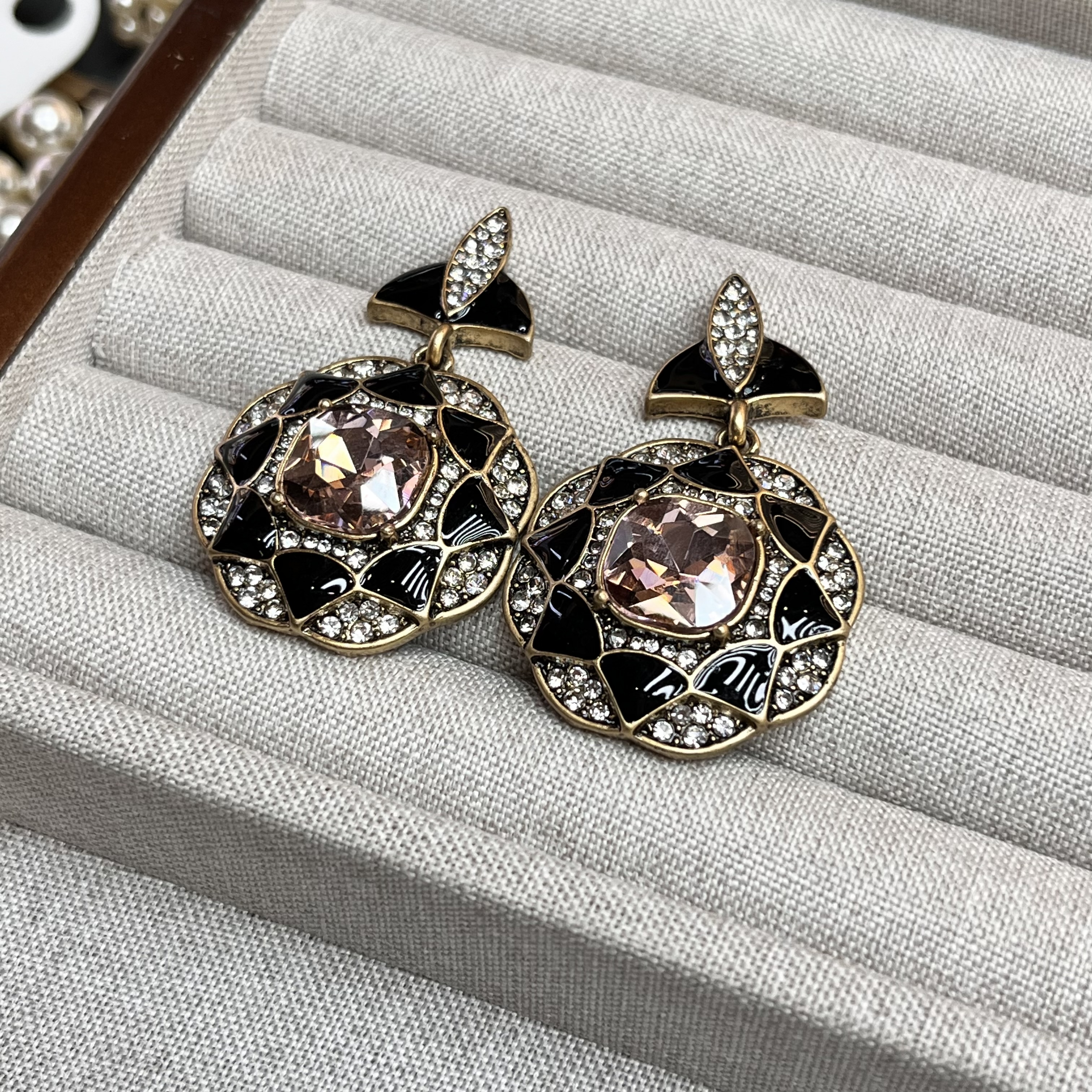 中古vintage重工葡萄紫珐琅彩画油高级感百搭耳环