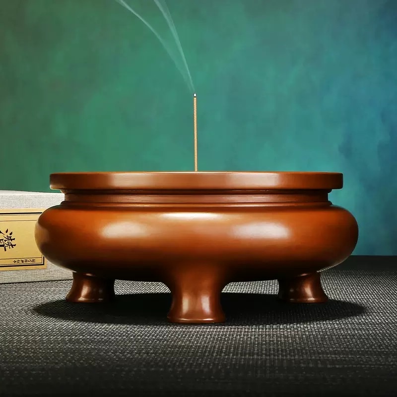 铜香炉香薰摆件香炉香薰炉Incense香炉香薰器家居装饰品静心香气铜欣祥直销紫铜鬲式炉家居办公室桌面铜香炉佛堂室内多尺寸香薰炉