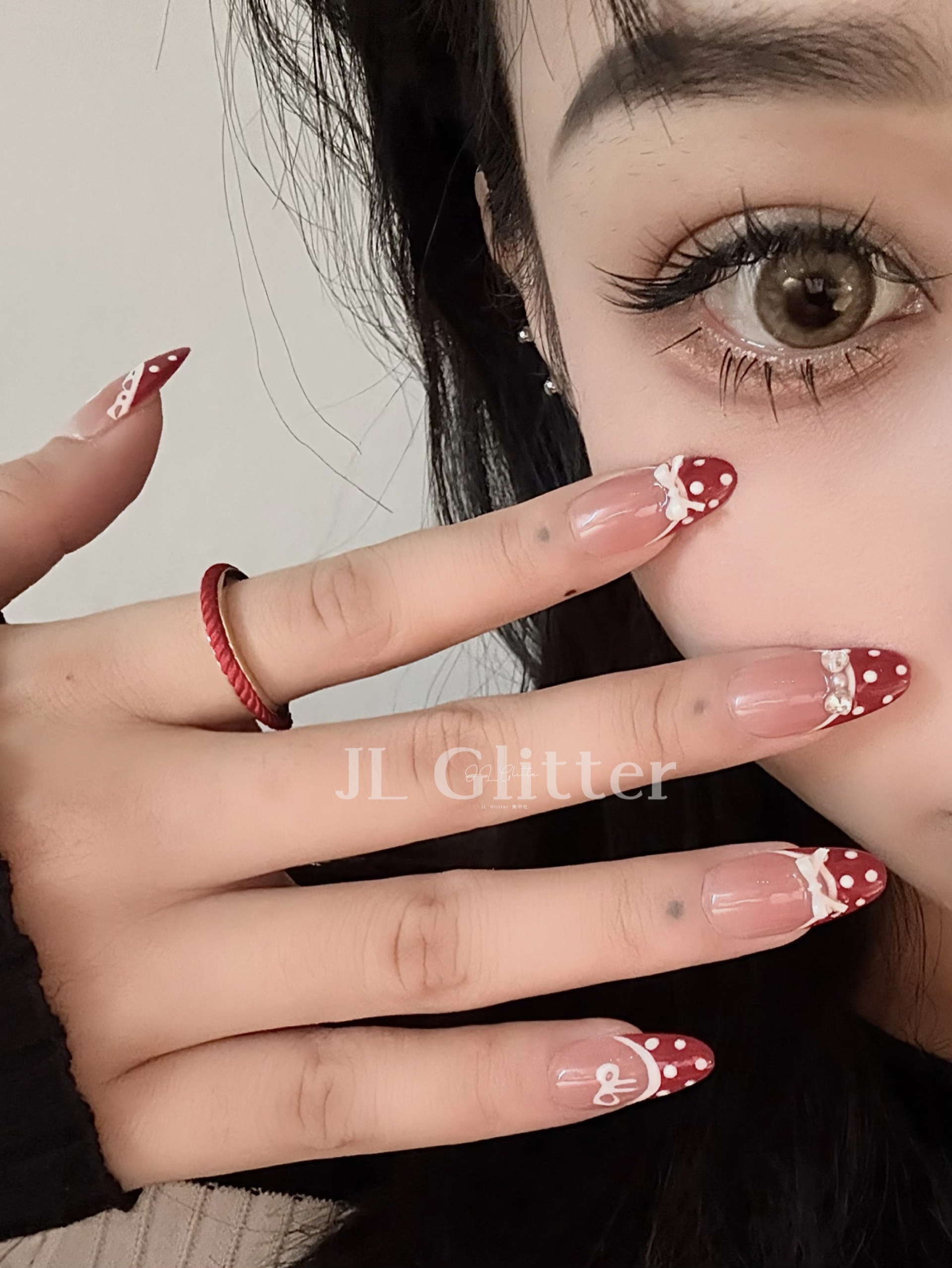 JL Glitter's new handcrafted wearable armor, French polka dot AB style nail bow wearable armor detail image 5