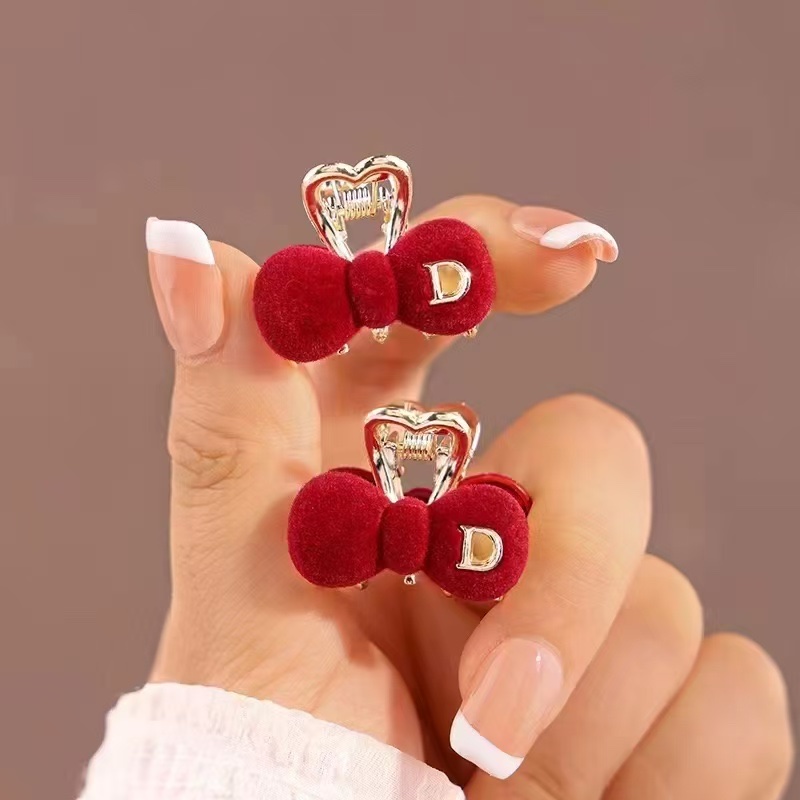 2.5公分植绒大红色樱桃小抓夹刘海夹侧边夹半扎夹子锌合金2026年新款原创设计发夹夹子