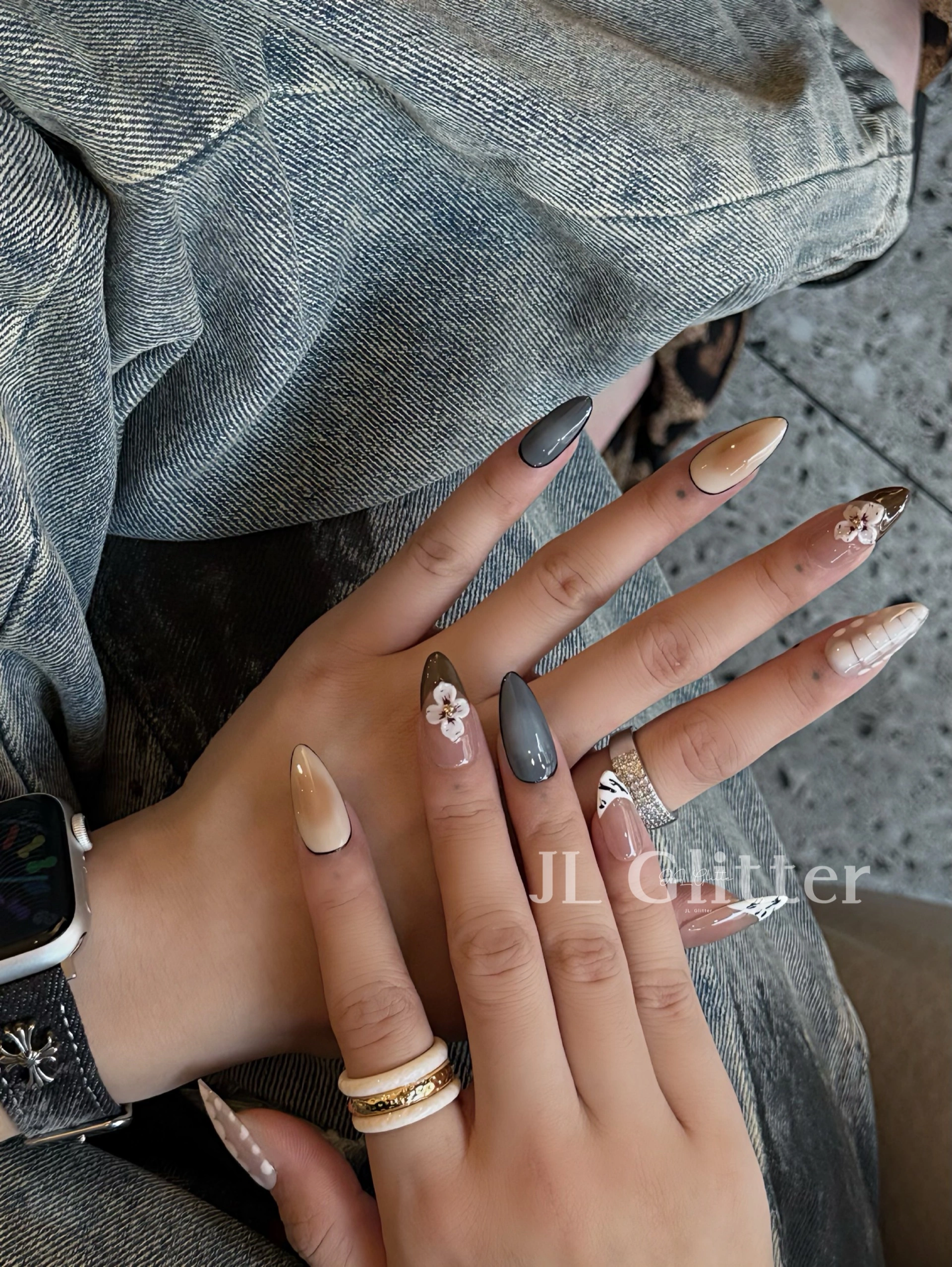 JL Glitter's unique handcrafted nail art with French carvings has gone viral on Instagram. Handcrafted nail art design detail image 3