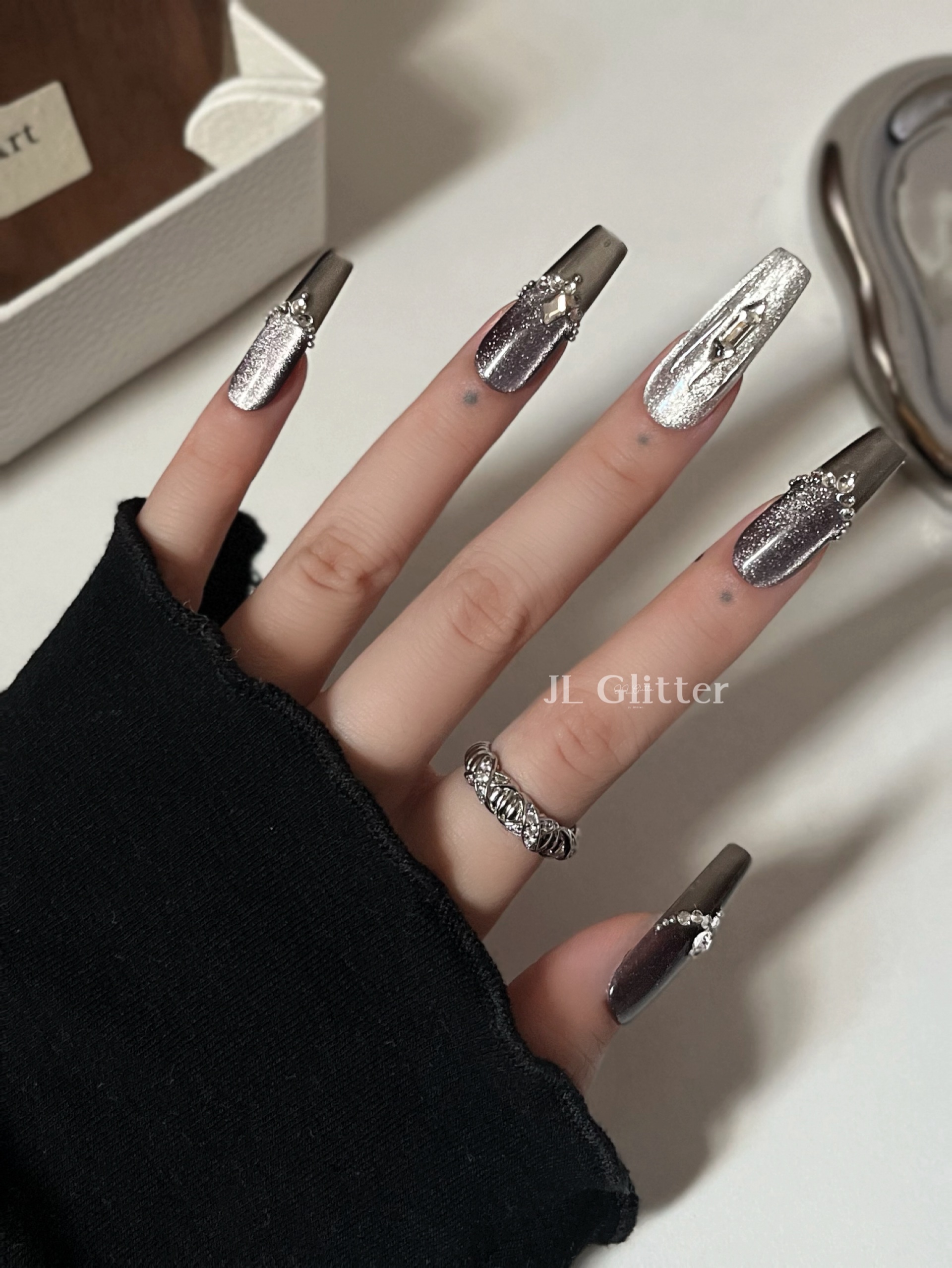 JL Glitter Dark style pure handcrafted wearable armor, metal punk style nail art, dazzling and high-end atmosphere wearable armor detail image 6