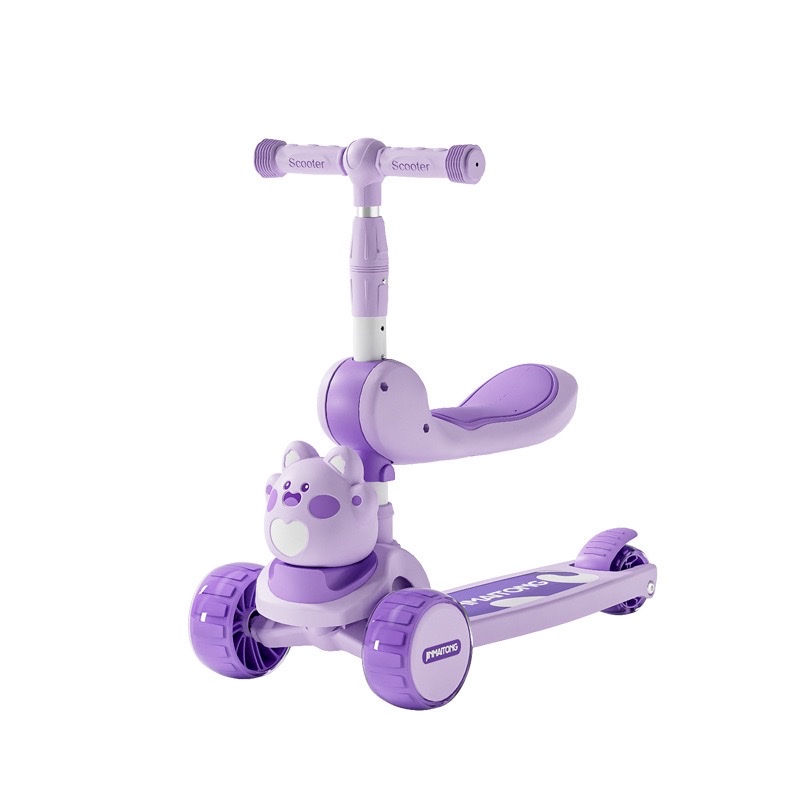 新款小孩米高3-6岁可坐可骑踏板溜溜车可折叠儿童滑板车白底实物图