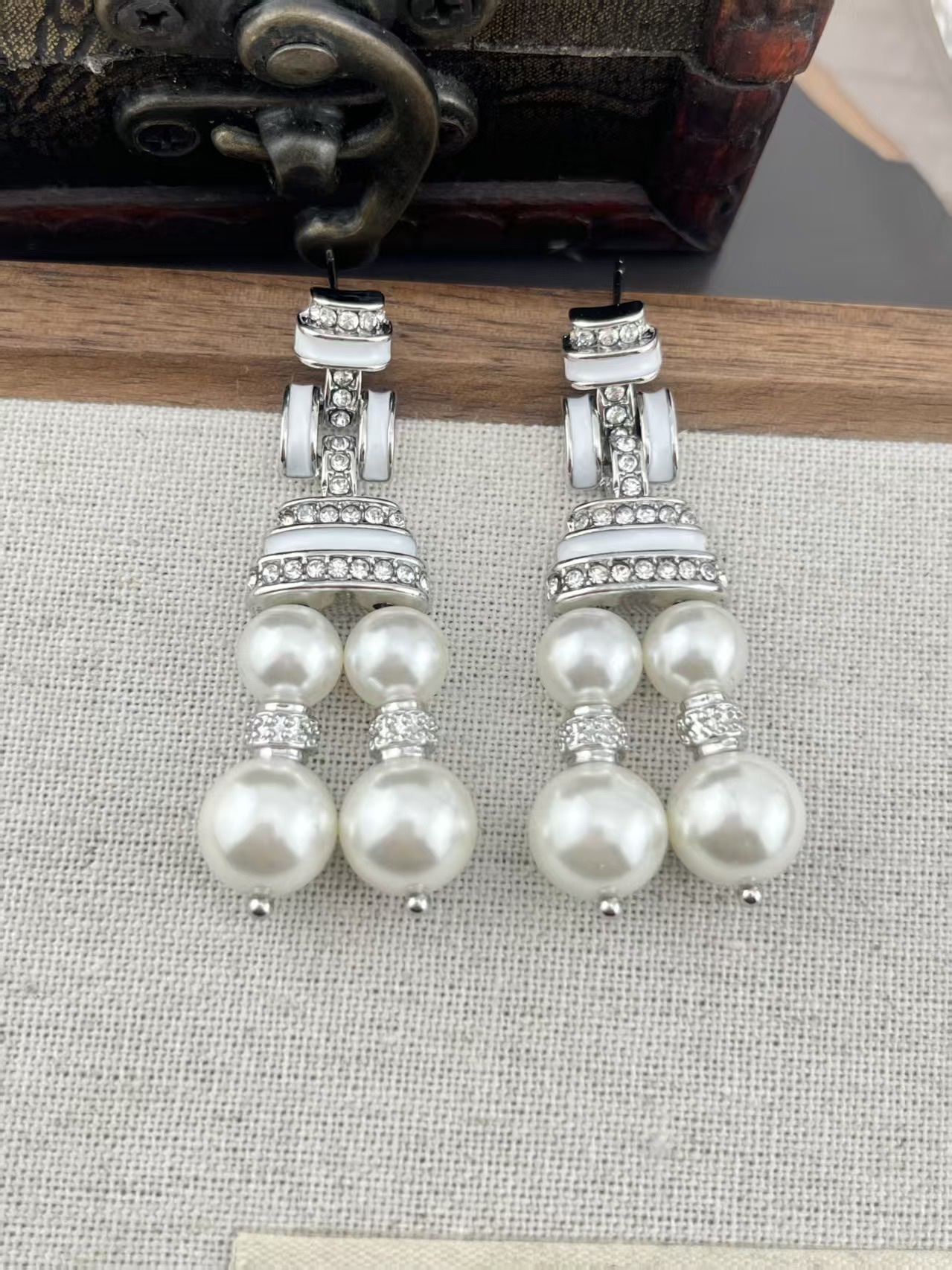 小香风法式优雅琉璃珍珠双层项链耳环套装白色优雅百搭复古毛衣链