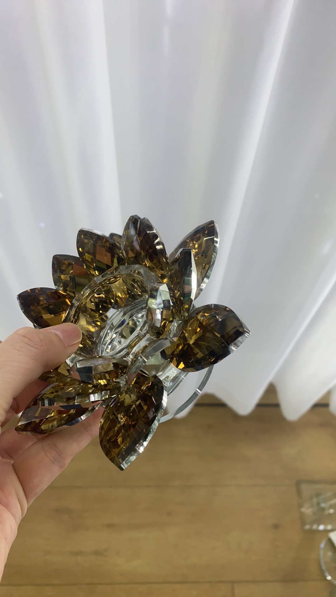 水晶工艺品摆件莲花烛台3层莲花瓣金色水晶莲花瓣莲花烛台工艺品装饰创意礼品工艺品