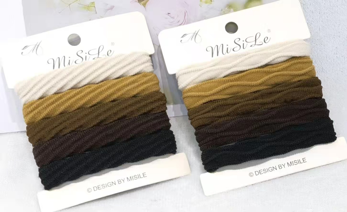 时尚百搭个性流行小资精致002盒装高弹5根提花毛巾圈（黑咖彩）详情图2